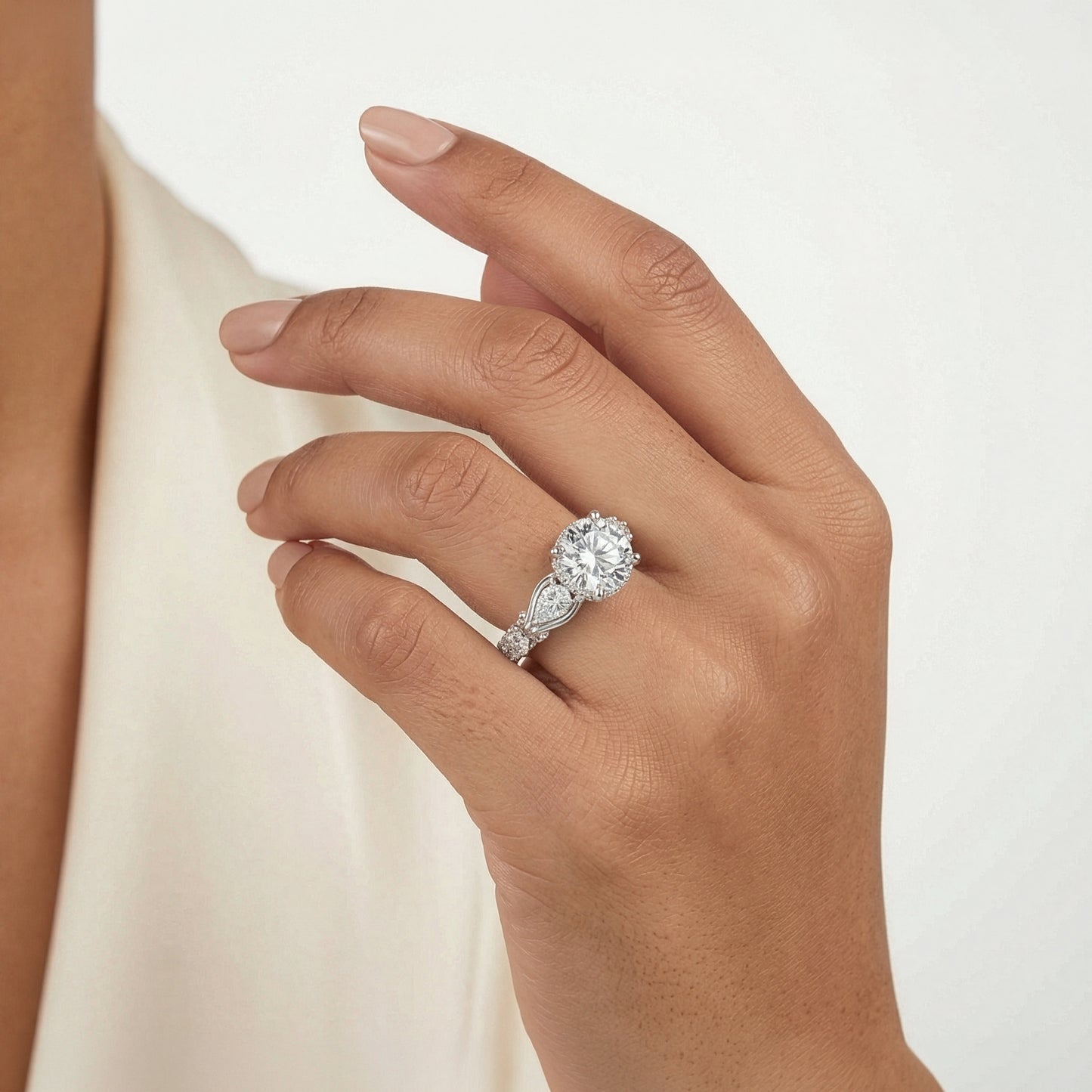 Enchanted Star 3-Stone Round Lab Grown Diamond Disney Princess Ariel Engagement Ring in 14K White Gold