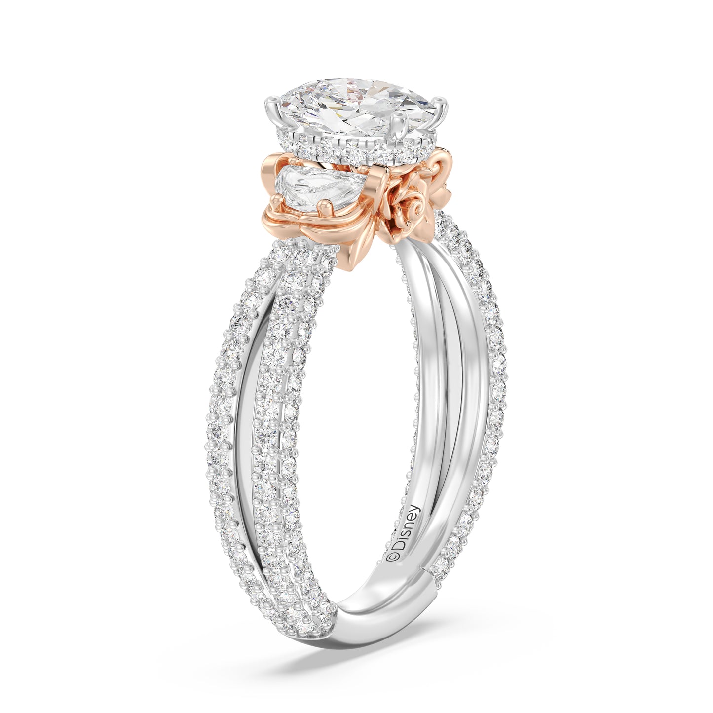 Enchanted Star Round and Baguette Lab Grown Diamond Disney Princess Belle  Engagement Ring in 14K White Gold