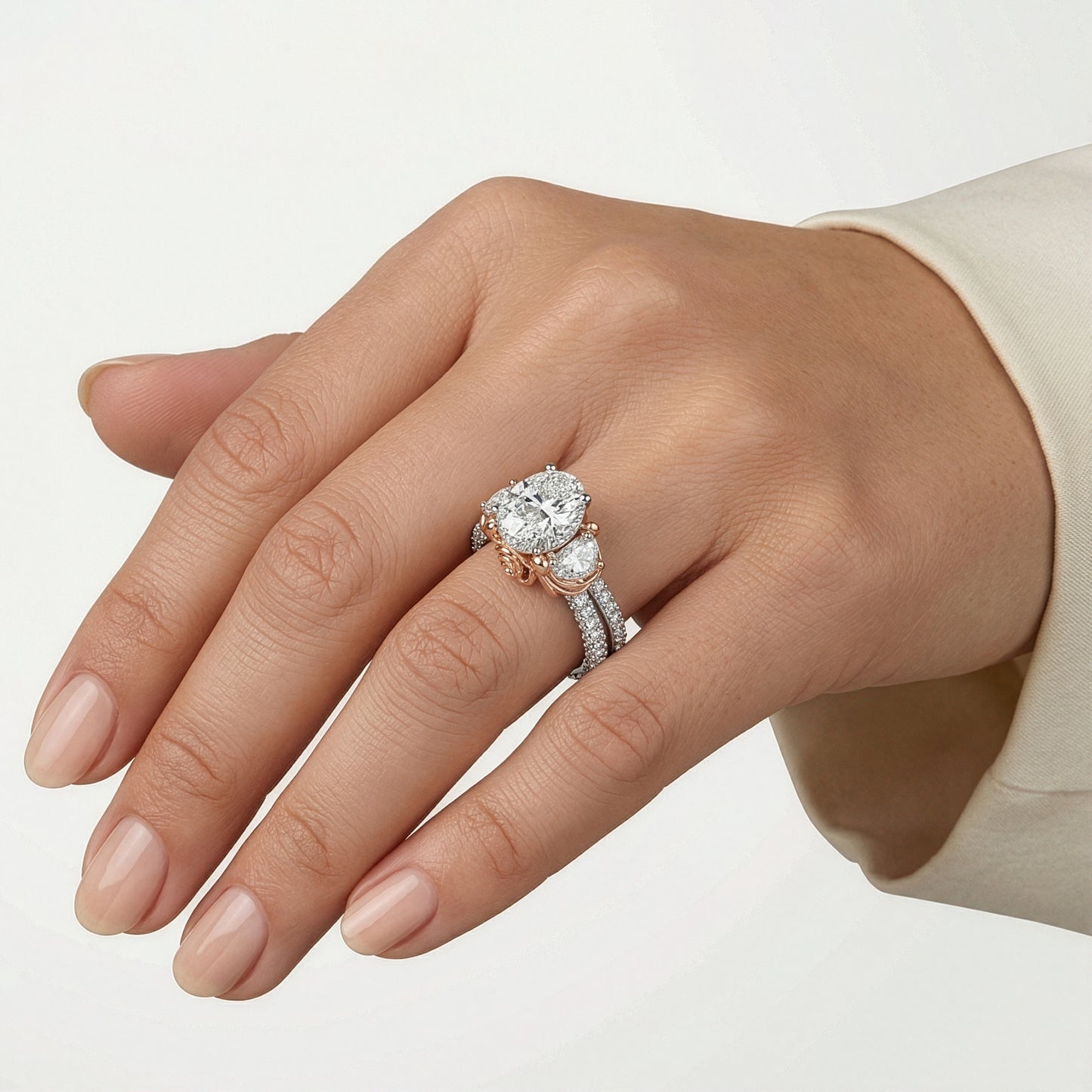 Enchanted Star Round and Baguette Lab Grown Diamond Disney Princess Belle  Engagement Ring in 14K White Gold