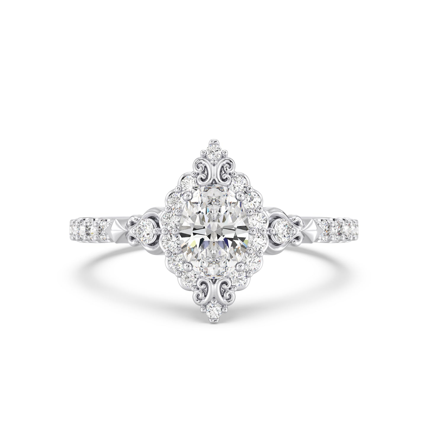 Enchanted Star Oval Lab Grown Diamond Disney princess Cinderella Halo Engagement Ring in 14K White Gold