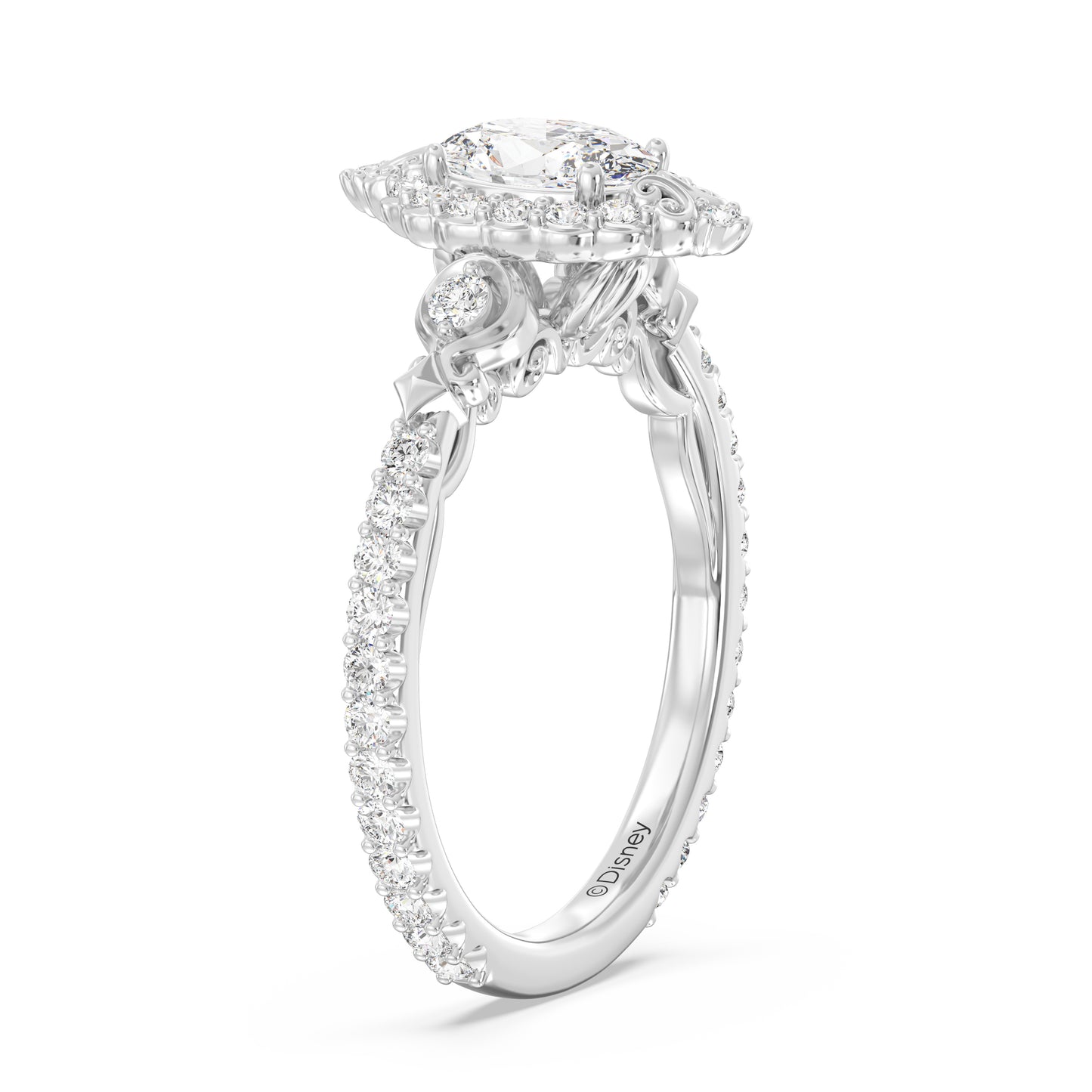 Enchanted Star Oval Lab Grown Diamond Disney princess Cinderella Halo Engagement Ring in 14K White Gold
