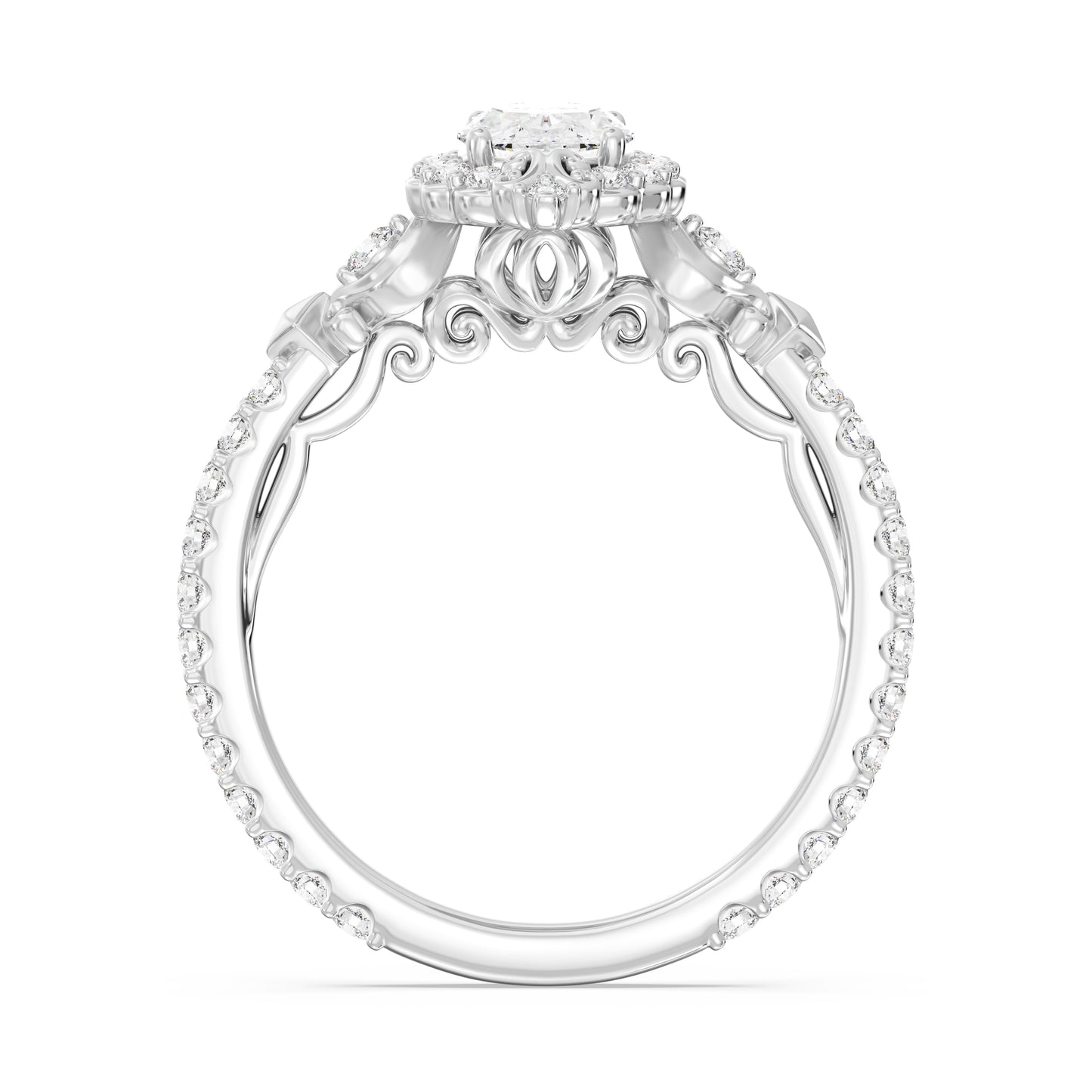 Enchanted Star Oval Lab Grown Diamond Disney princess Cinderella Halo Engagement Ring in 14K White Gold