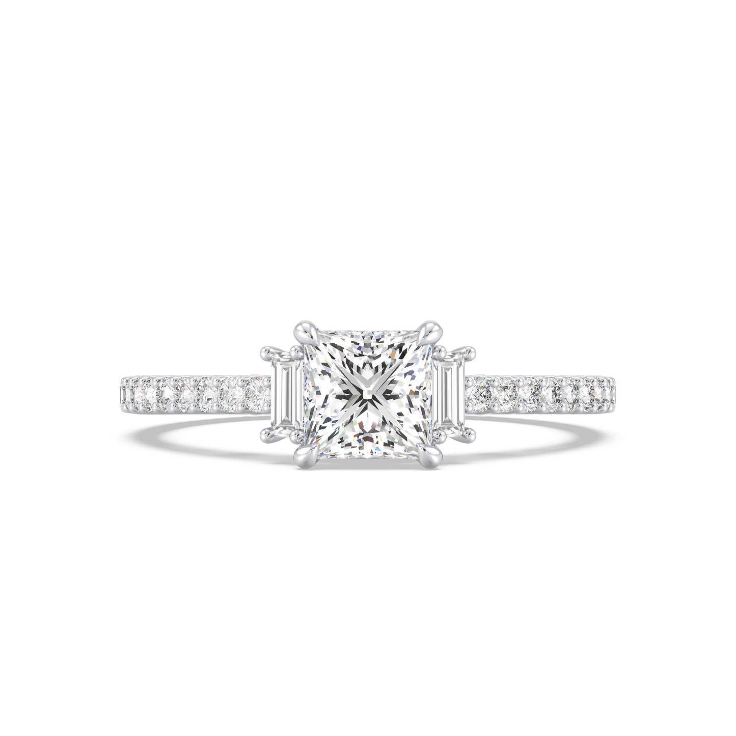 Enchanted Star Princess Cut Lab Grown Diamond Disney Princess Belle Hidden Halo Engagement Ring in 14K White Gold