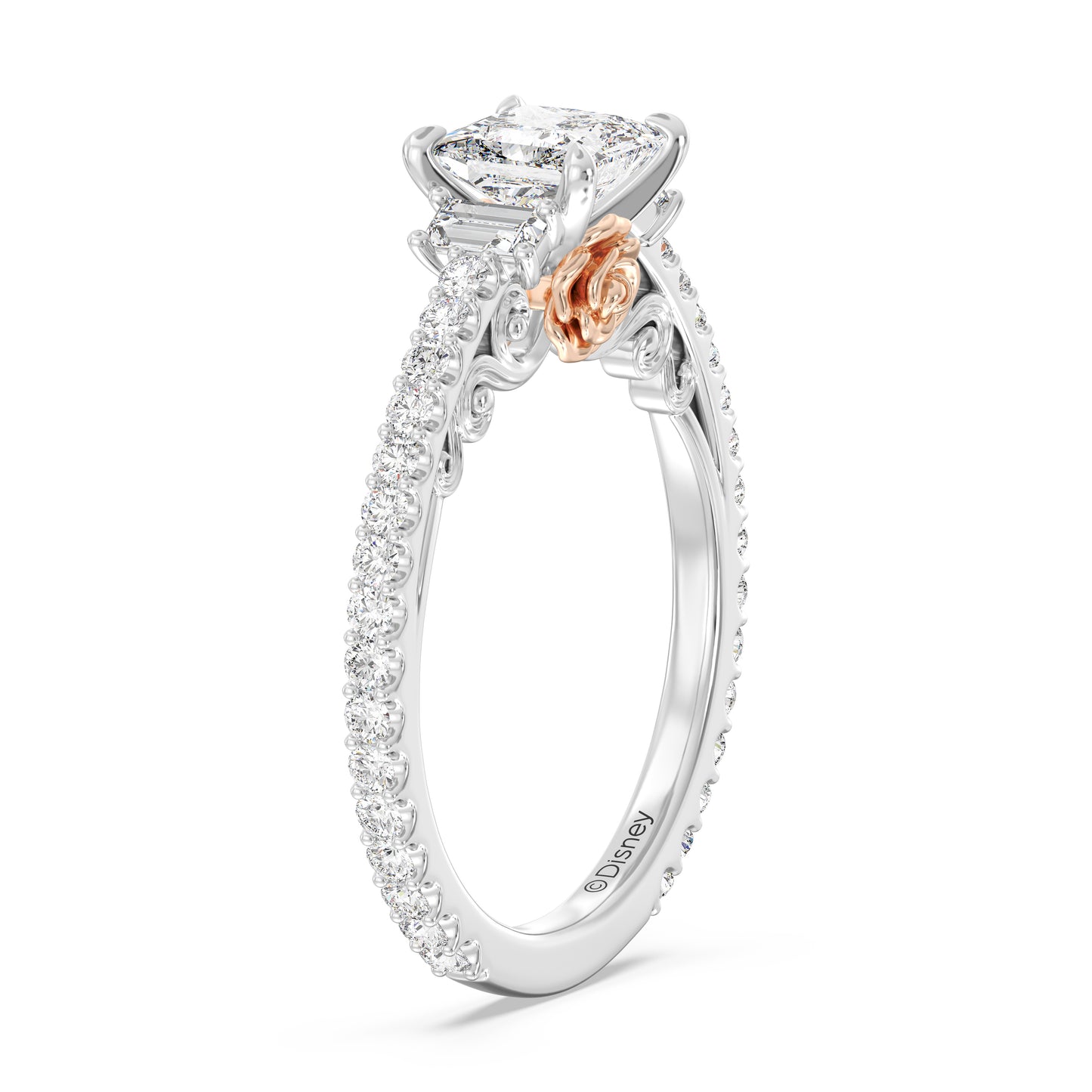 Enchanted Star Princess Cut Lab Grown Diamond Disney Princess Belle Hidden Halo Engagement Ring in 14K White Gold