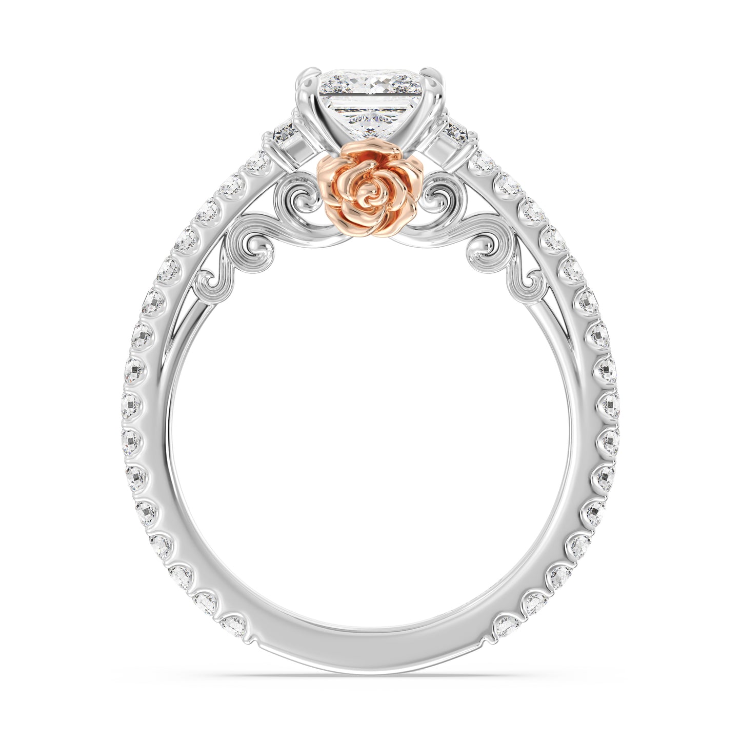 Enchanted Star Princess Cut Lab Grown Diamond Disney Princess Belle Hidden Halo Engagement Ring in 14K White Gold