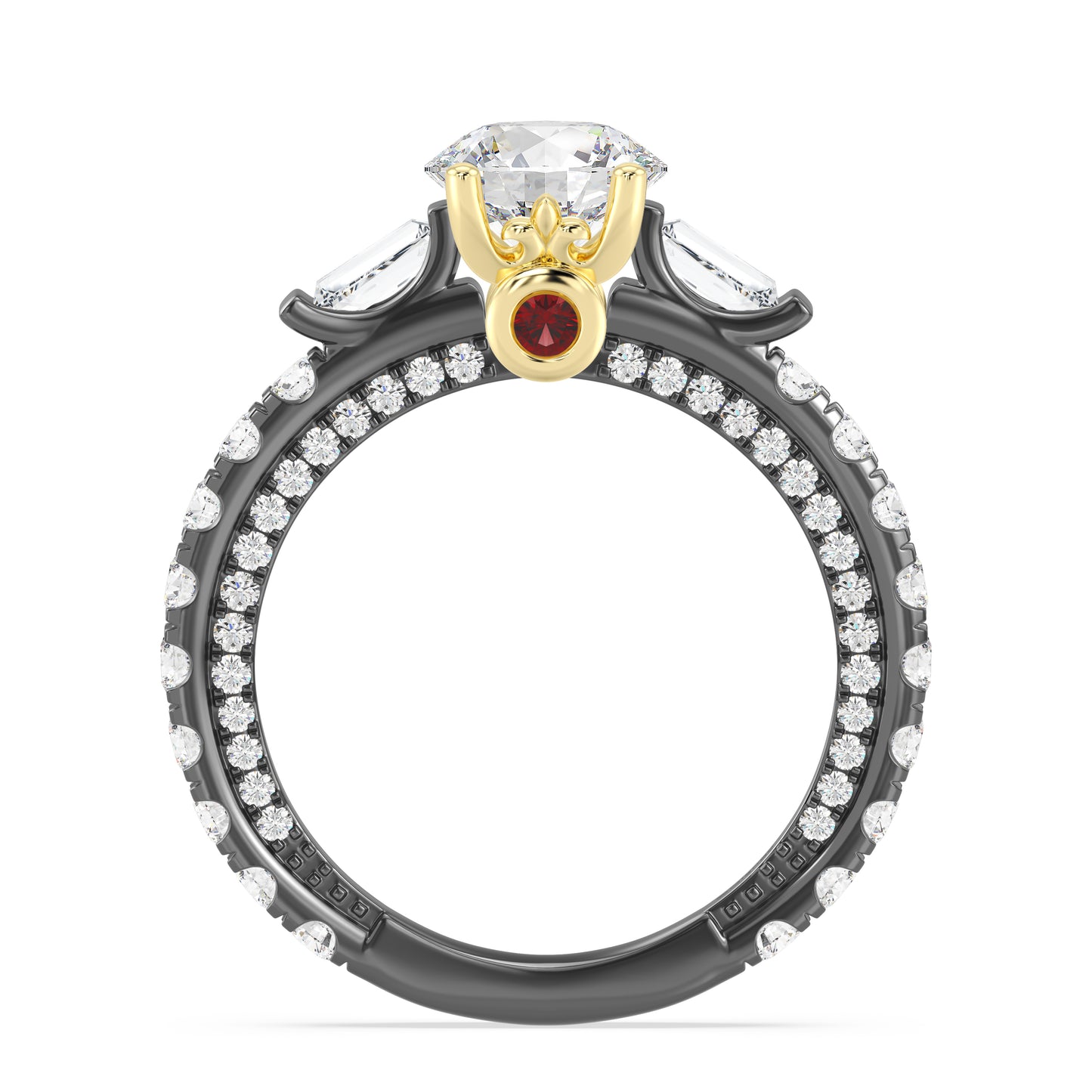 Enchanted Star Lab Grown Diamond Black Rhodium Over 14K Gold Evil Queen Garnet Engagement Ring