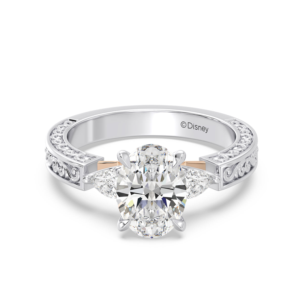 Enchanted Star Lab Grown Diamond And 14K Gold Disney Princess Aurora Vintage Filigree Three Stone Engagement Ring