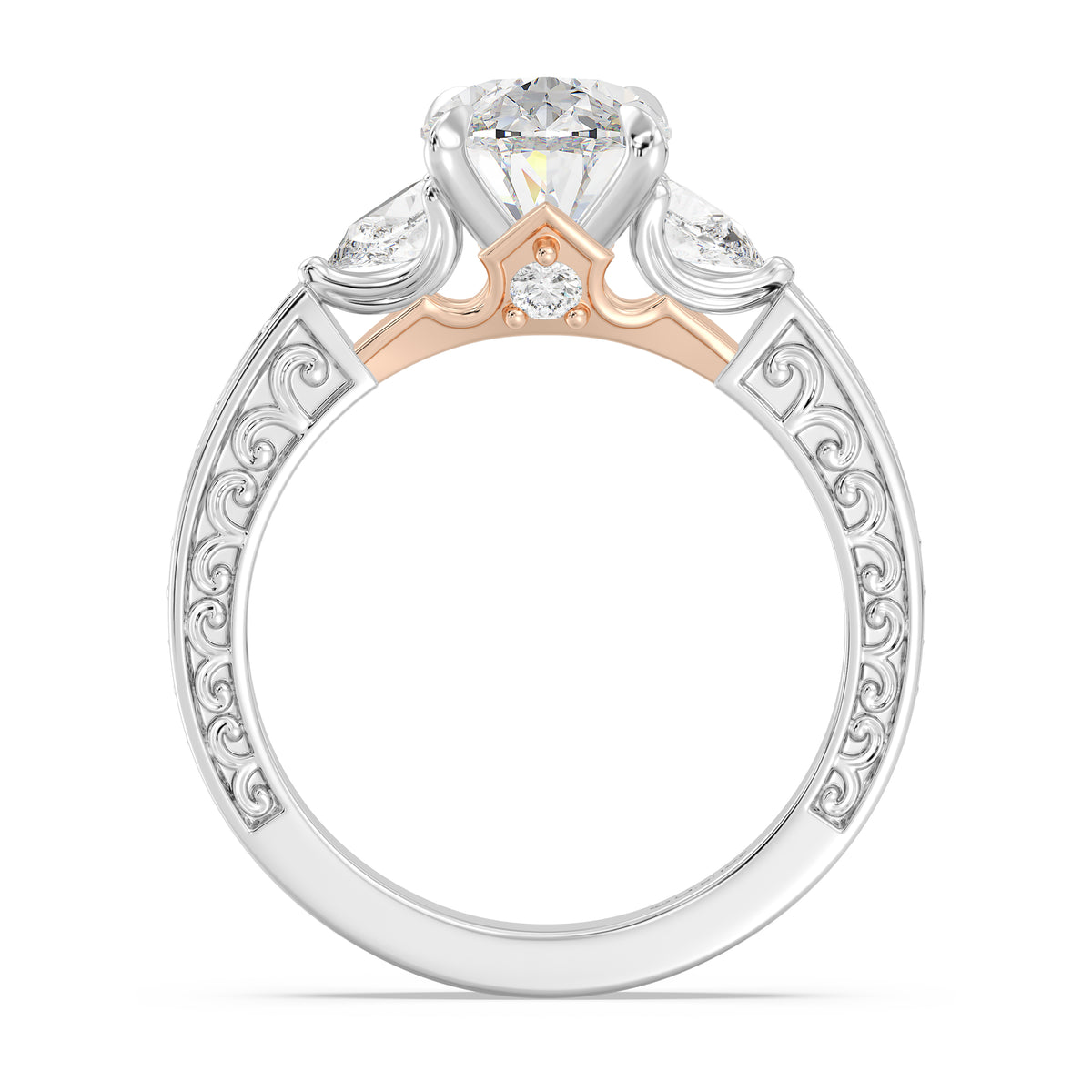 Enchanted Star Lab Grown Diamond And 14K Gold Disney Princess Aurora Vintage Filigree Three Stone Engagement Ring