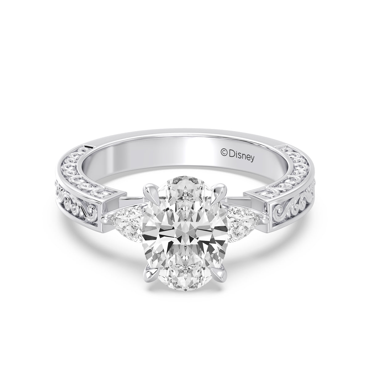 Enchanted Star Lab Grown Diamond And 14K Gold Disney Princess Aurora Vintage Filigree Three Stone Engagement Ring
