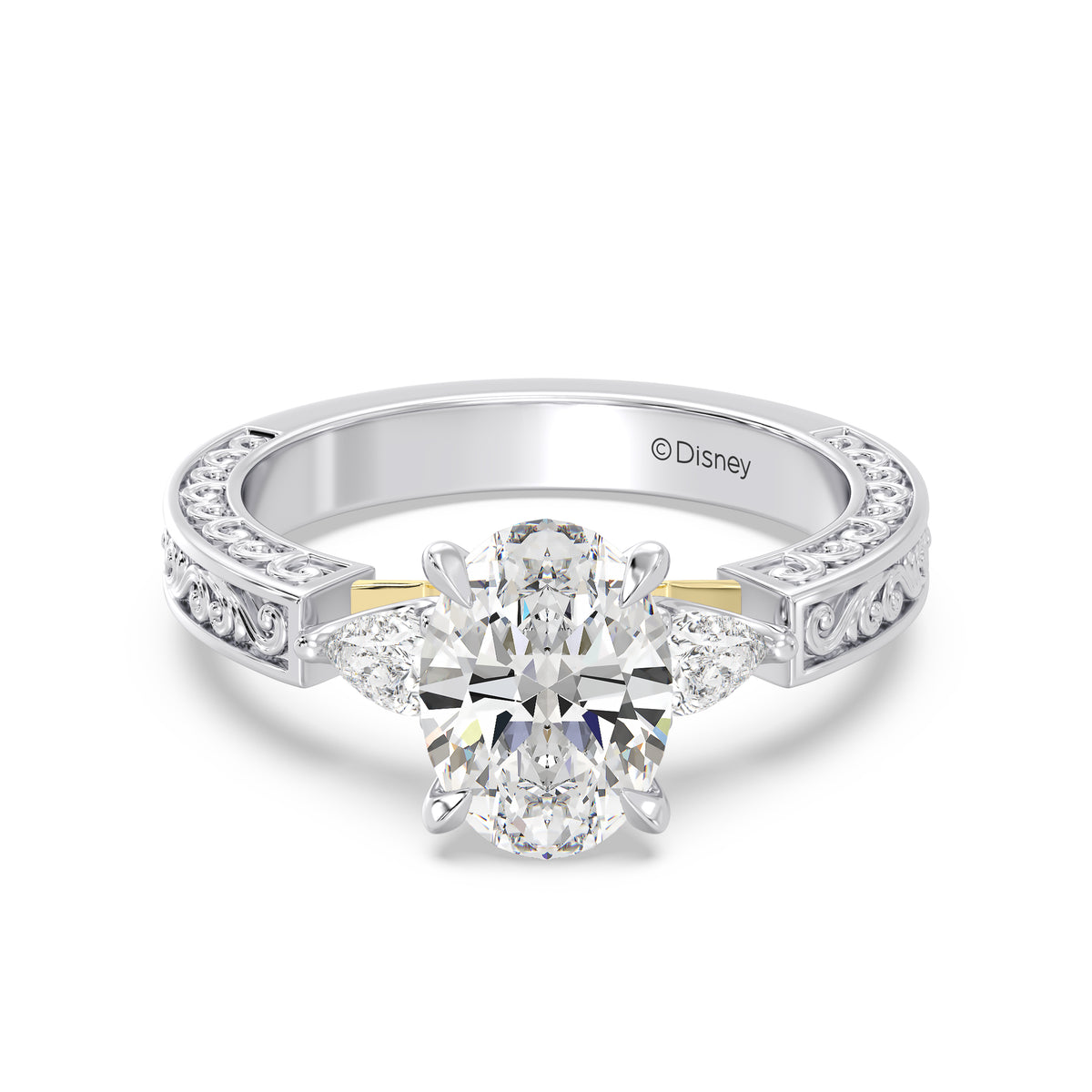 Enchanted Star Lab Grown Diamond And 14K Gold Disney Princess Aurora Vintage Filigree Three Stone Engagement Ring