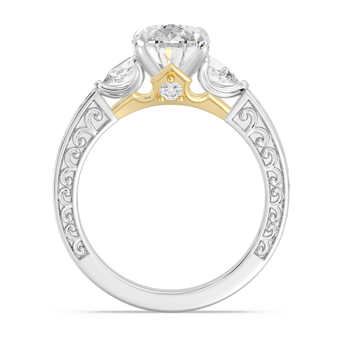 Enchanted Star Lab Grown Diamond And 14K Gold Disney Princess Aurora Vintage Filigree Three Stone Engagement Ring