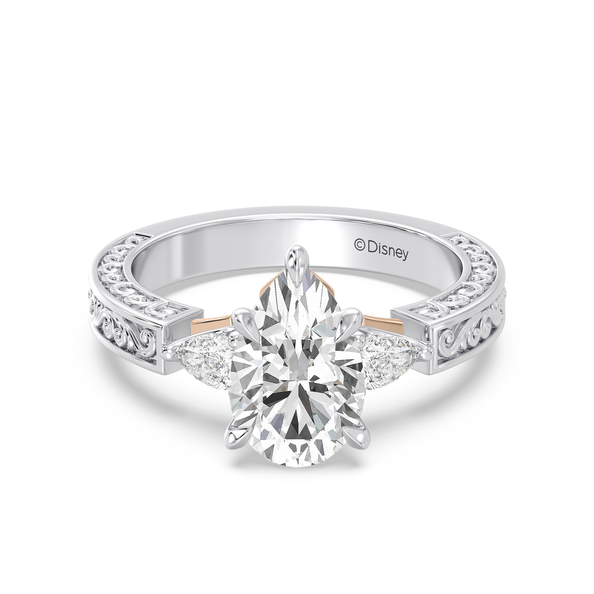 Enchanted Star Lab Grown Diamond And 14K Gold Disney Princess Aurora Vintage Filigree Three Stone Engagement Ring