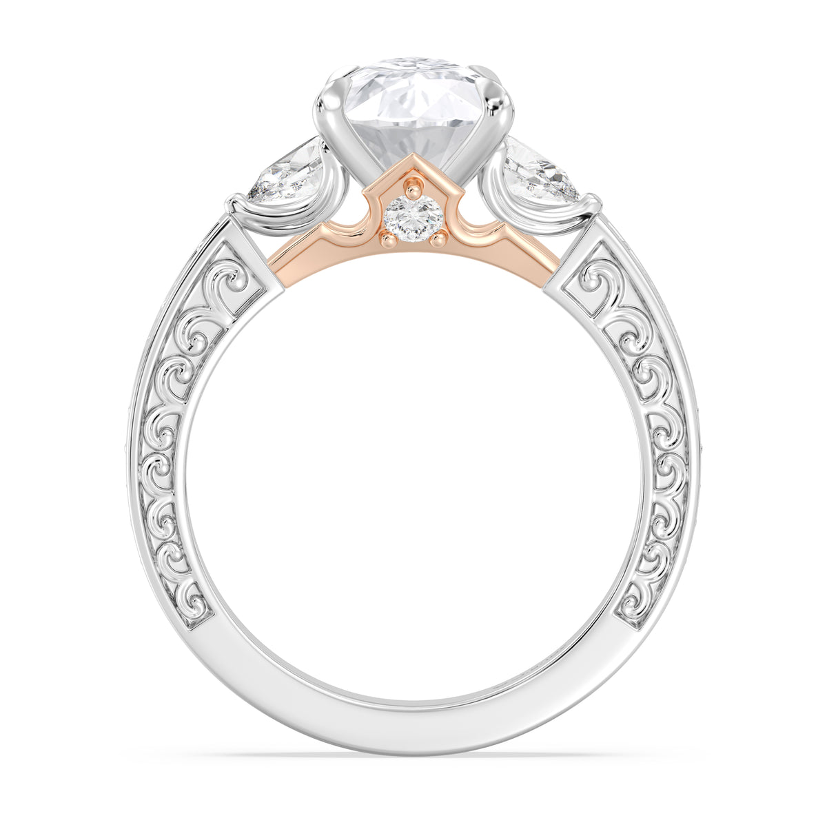 Enchanted Star Lab Grown Diamond And 14K Gold Disney Princess Aurora Vintage Filigree Three Stone Engagement Ring