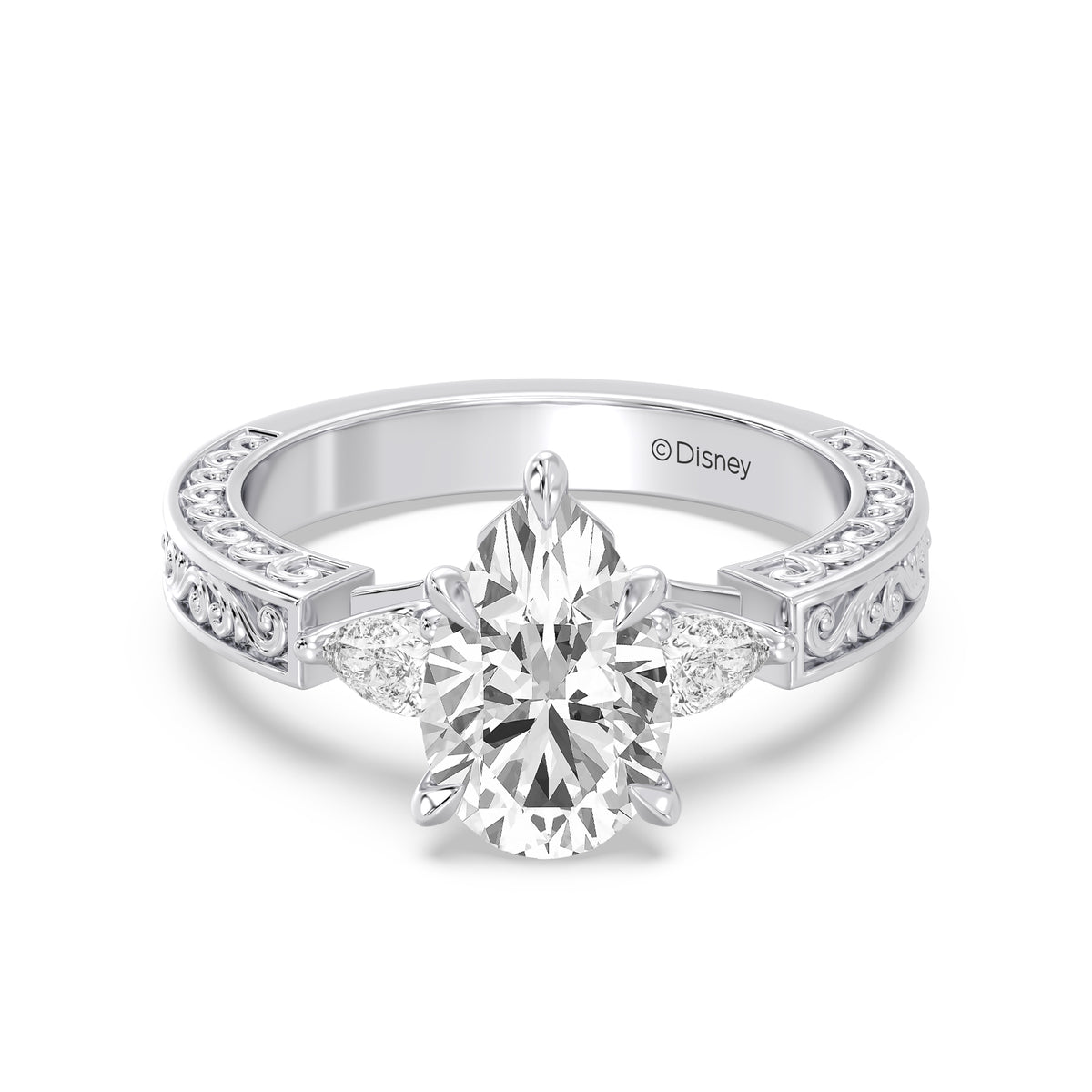 Enchanted Star Lab Grown Diamond And 14K Gold Disney Princess Aurora Vintage Filigree Three Stone Engagement Ring