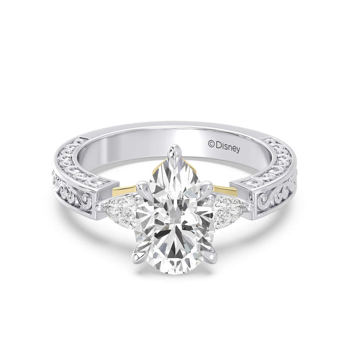 Enchanted Star Lab Grown Diamond And 14K Gold Disney Princess Aurora Vintage Filigree Three Stone Engagement Ring