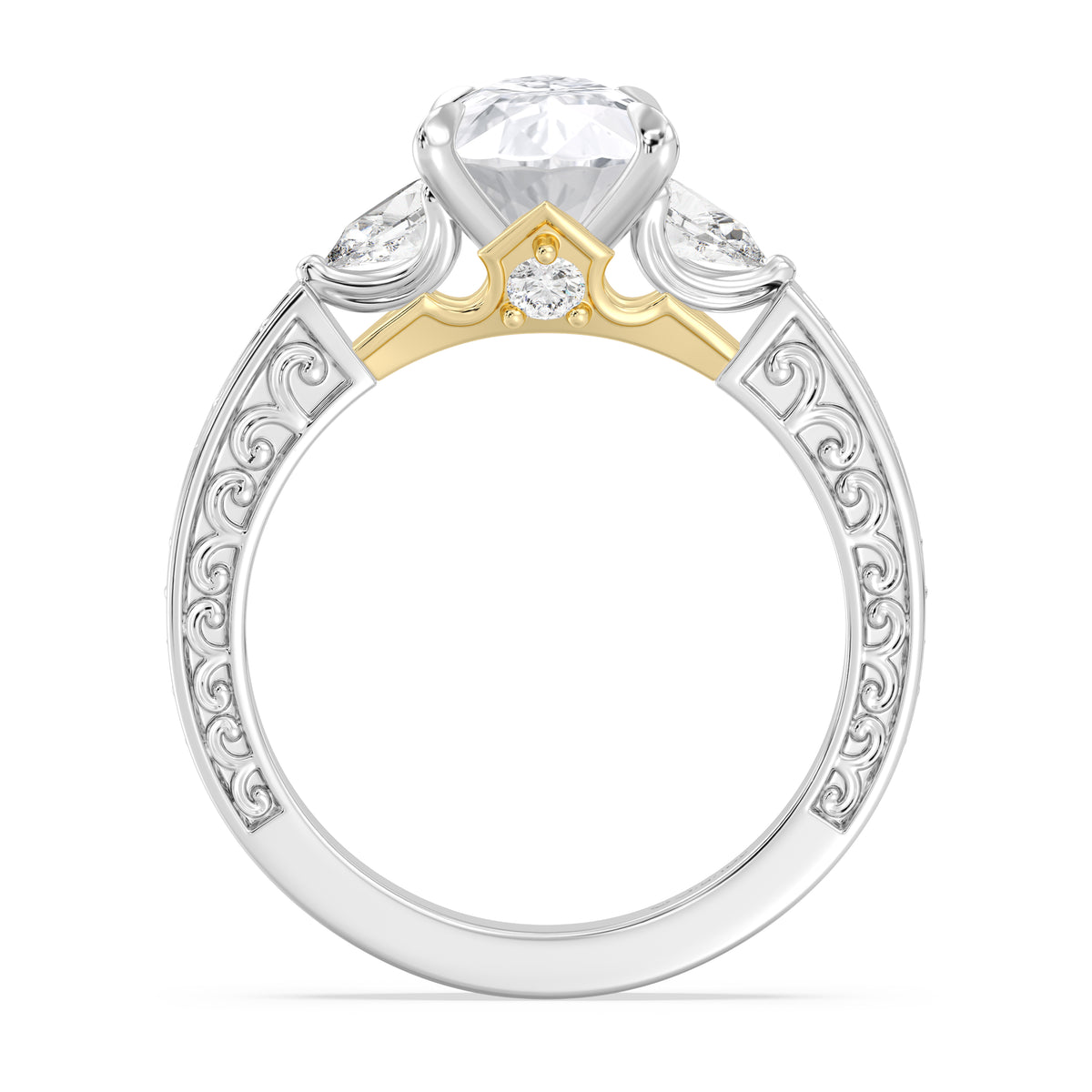 Enchanted Star Lab Grown Diamond And 14K Gold Disney Princess Aurora Vintage Filigree Three Stone Engagement Ring
