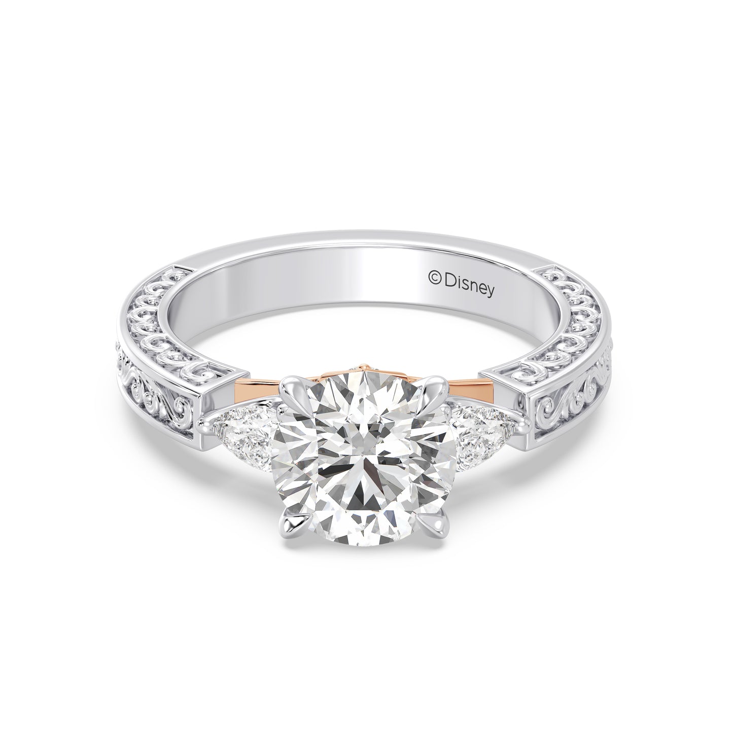 Enchanted Star Lab Grown Diamond And 14K Gold Disney Princess Aurora Vintage Filigree Three Stone Engagement Ring