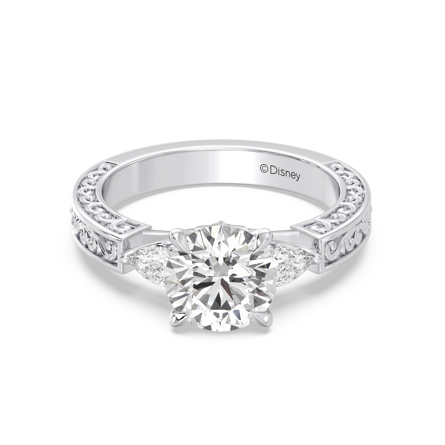 Enchanted Star Lab Grown Diamond And 14K Gold Disney Princess Aurora Vintage Filigree Three Stone Engagement Ring