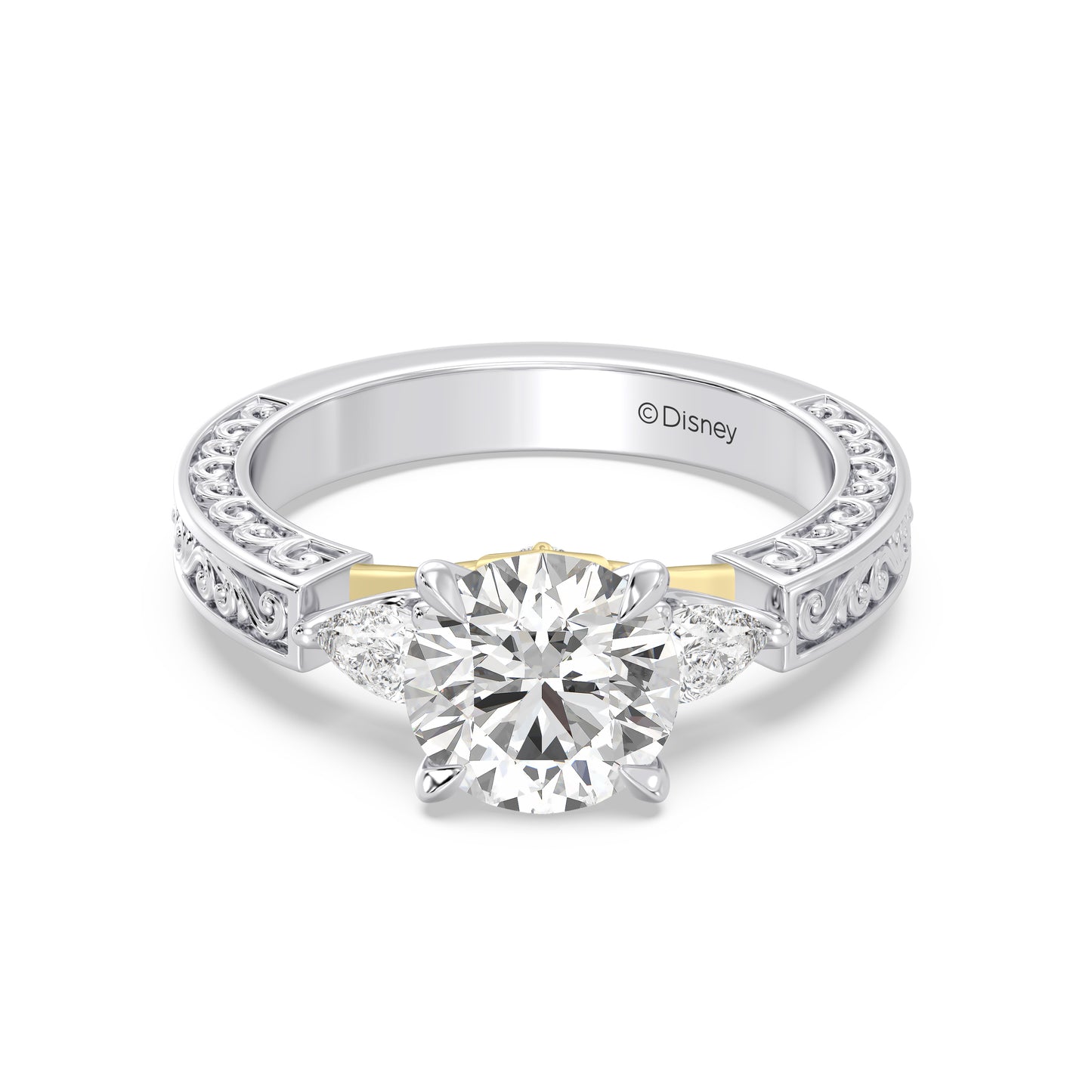 Enchanted Star Lab Grown Diamond And 14K Gold Disney Princess Aurora Vintage Filigree Three Stone Engagement Ring