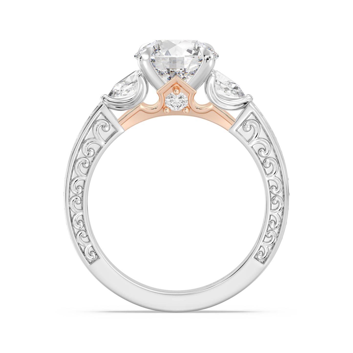 Enchanted Star Lab Grown Diamond And 14K Gold Disney Princess Aurora Vintage Filigree Three Stone Engagement Ring