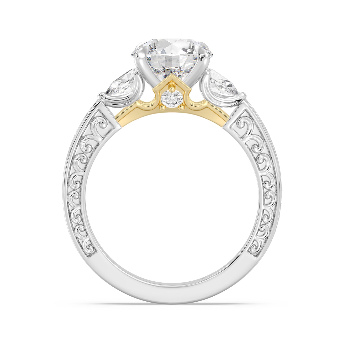 Enchanted Star Lab Grown Diamond And 14K Gold Disney Princess Aurora Vintage Filigree Three Stone Engagement Ring