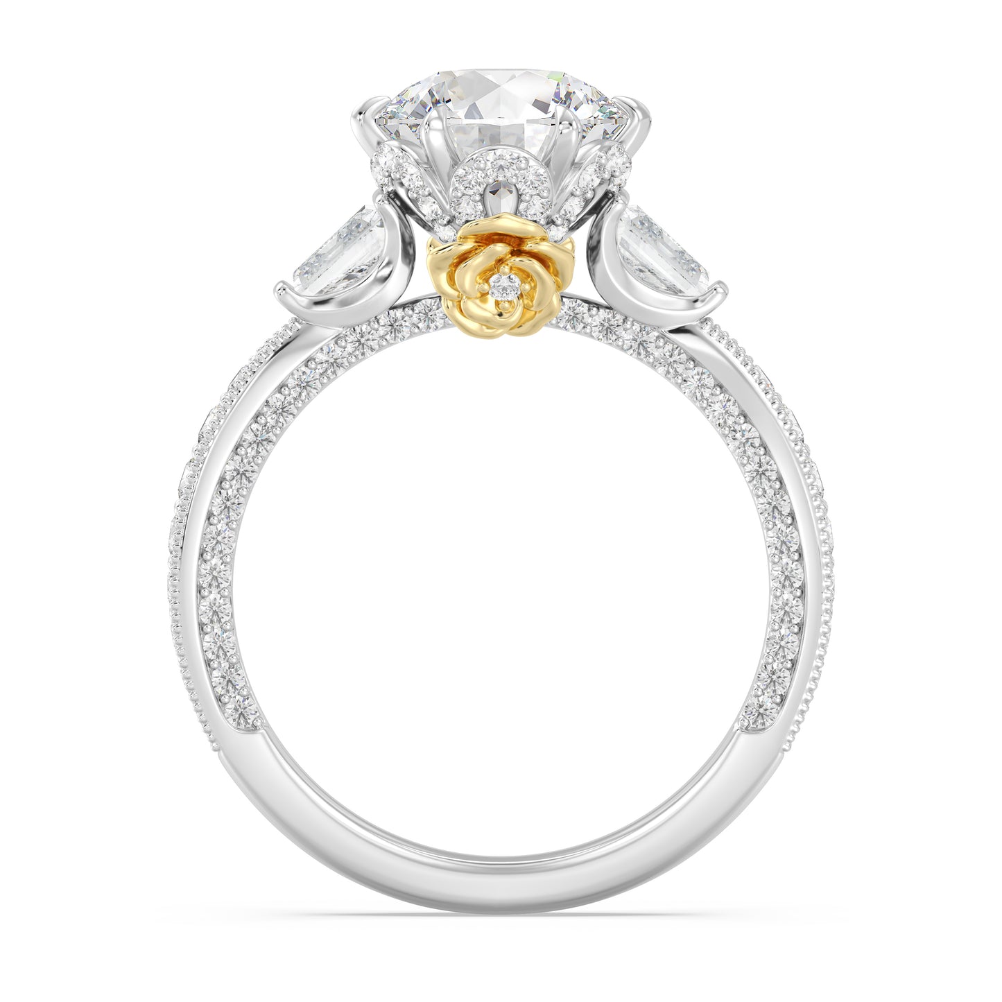 Enchanted Star Lab Grown Diamond And 14K Gold Disney Princess Belle Three Stone Vintage Engagement Ring