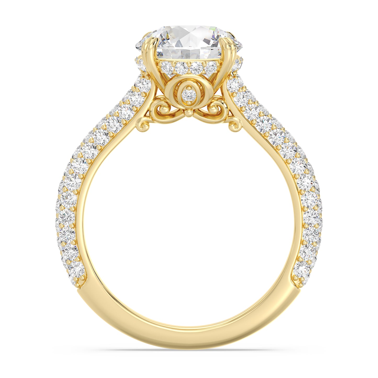 Enchanted Star Lab Grown Diamond And 14K Gold Disney Princess Cinderella Three Row Pave Carriage Engagement Ring