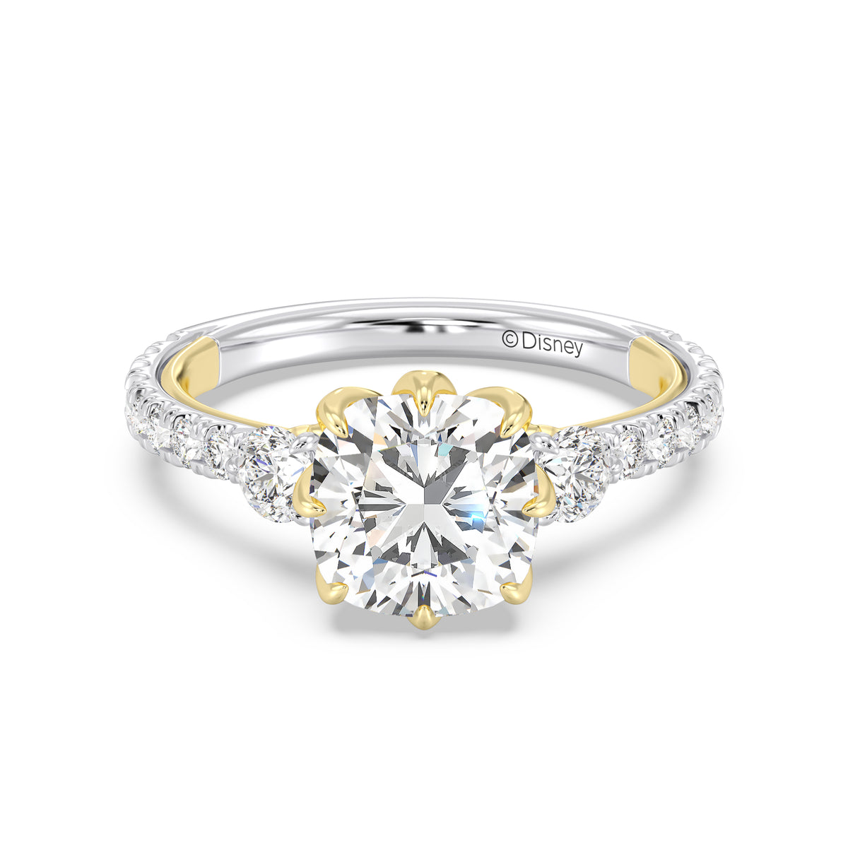 Enchanted Star Lab Grown Diamond And 14K Gold Disney Princess Jasmine Three Stone Lotus Engagement Ring