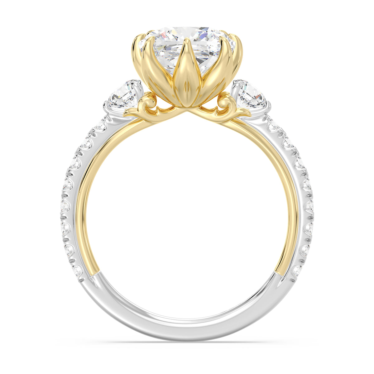 Enchanted Star Lab Grown Diamond And 14K Gold Disney Princess Jasmine Three Stone Lotus Engagement Ring