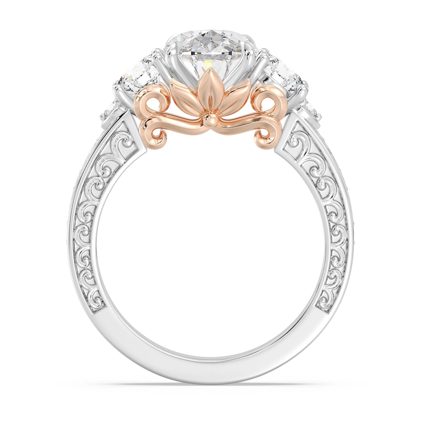 Enchanted Star Lab Grown Diamond And 14K Gold Disney Princess Rapunzel Vintage Round Three Stone Engagement Ring