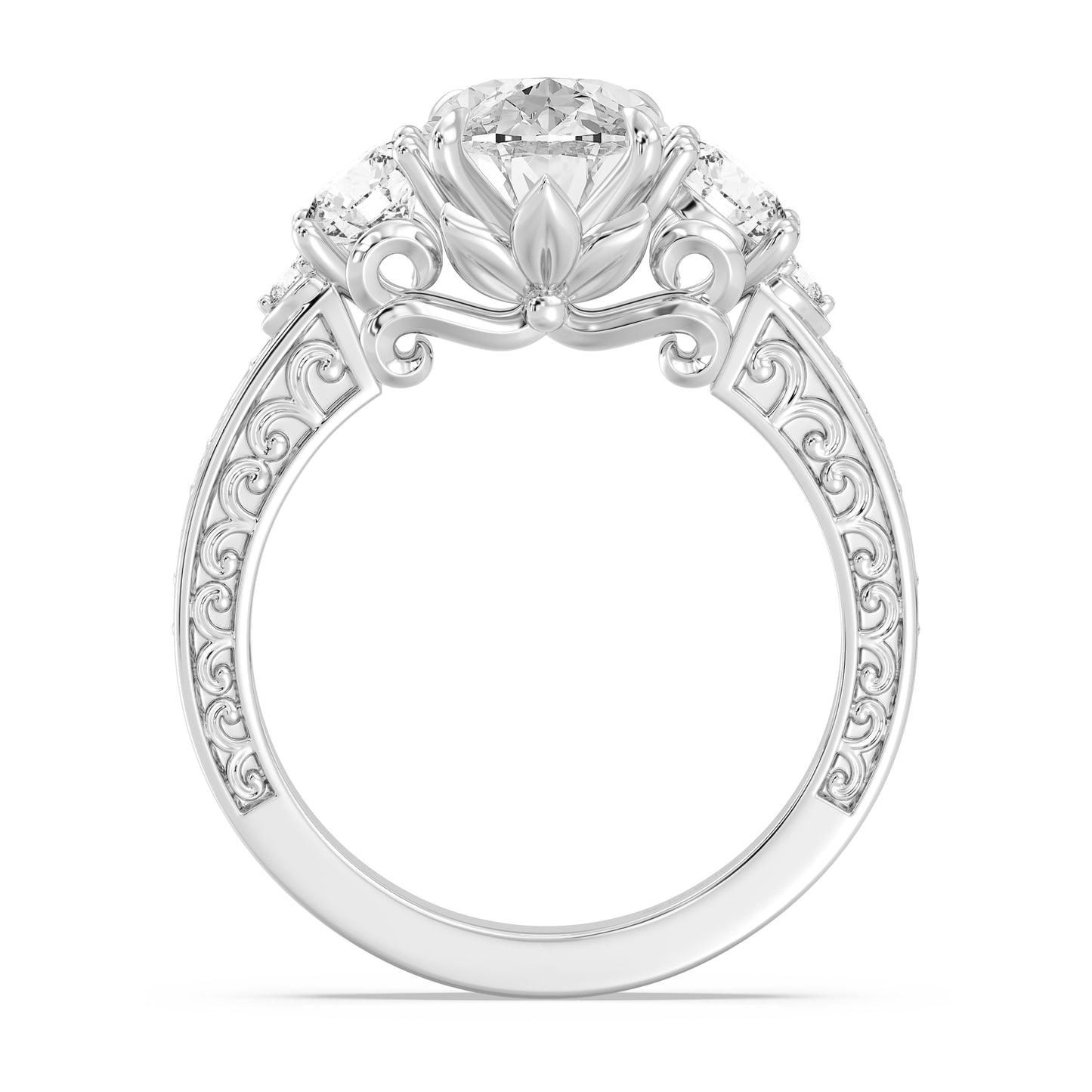 Enchanted Star Lab Grown Diamond And 14K Gold Disney Princess Rapunzel Vintage Round Three Stone Engagement Ring