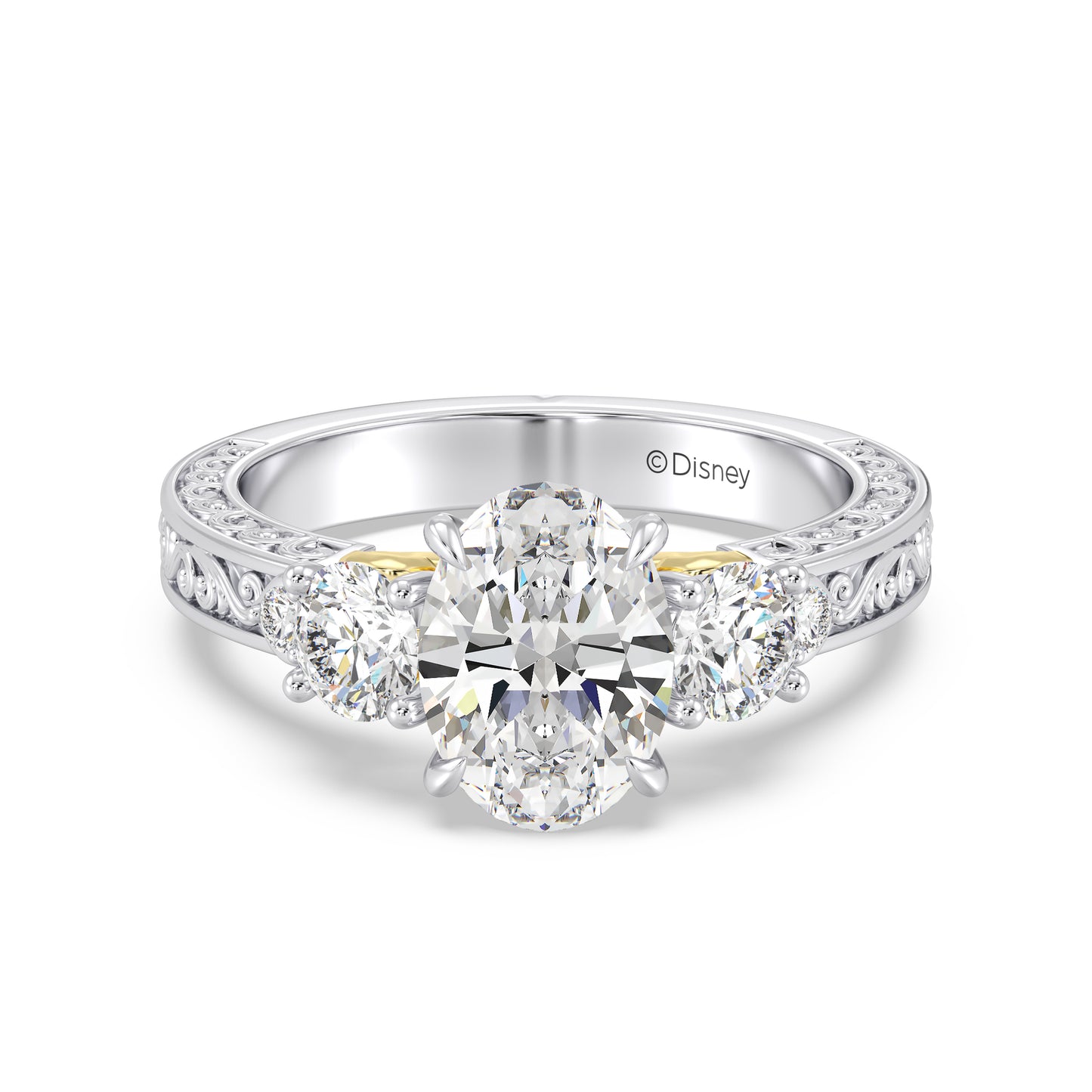 Enchanted Star Lab Grown Diamond And 14K Gold Disney Princess Rapunzel Vintage Round Three Stone Engagement Ring