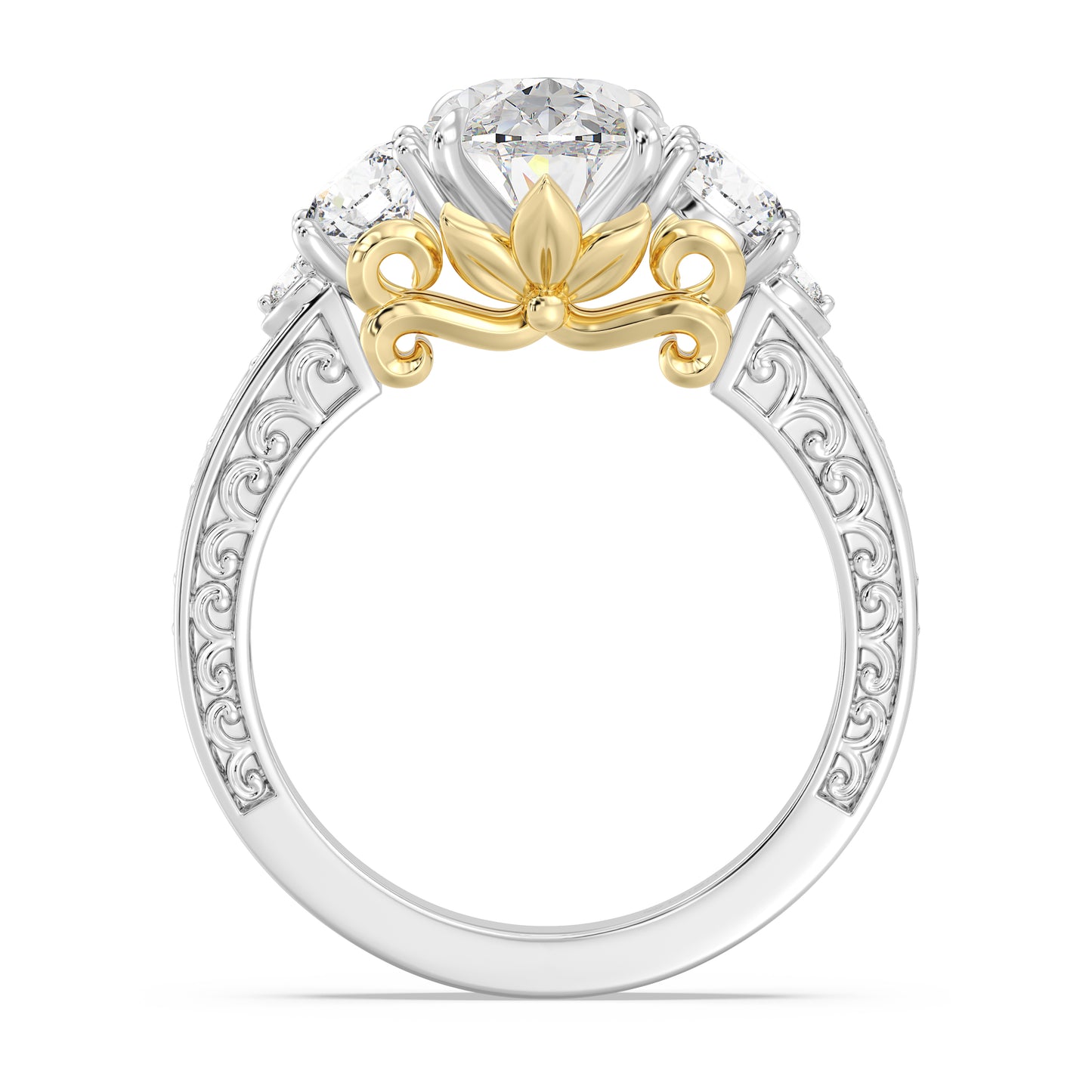 Enchanted Star Lab Grown Diamond And 14K Gold Disney Princess Rapunzel Vintage Round Three Stone Engagement Ring
