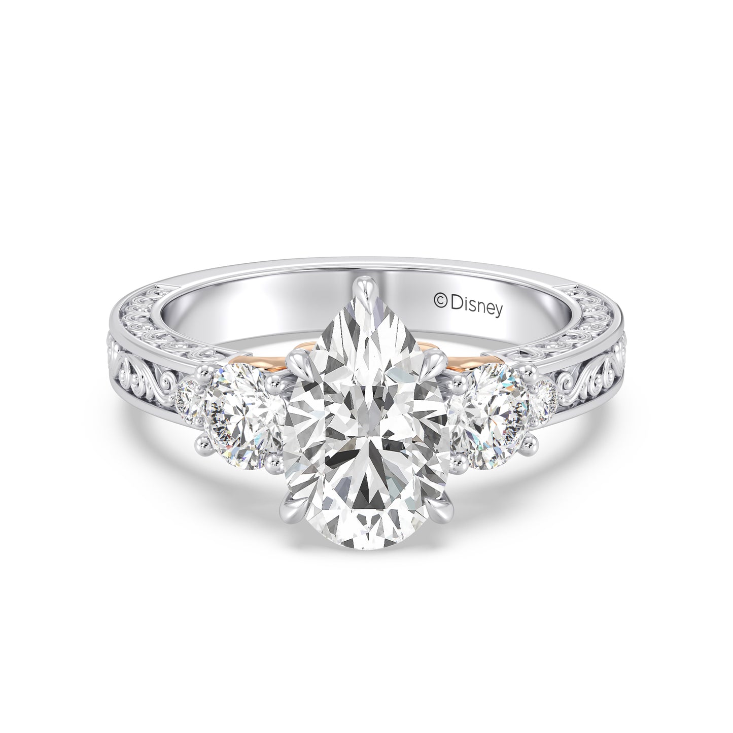 Enchanted Star Lab Grown Diamond And 14K Gold Disney Princess Rapunzel Vintage Round Three Stone Engagement Ring