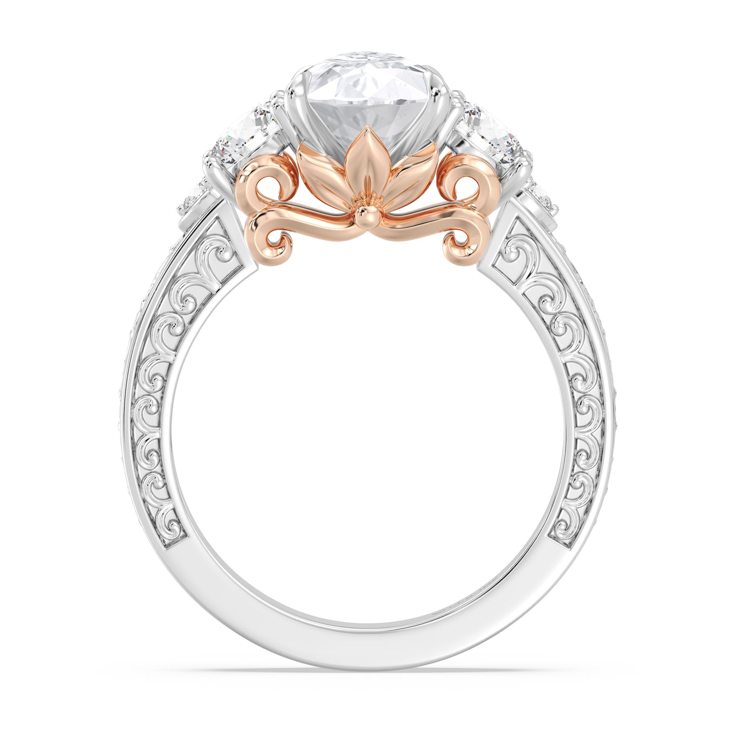 Enchanted Star Lab Grown Diamond And 14K Gold Disney Princess Rapunzel Vintage Round Three Stone Engagement Ring