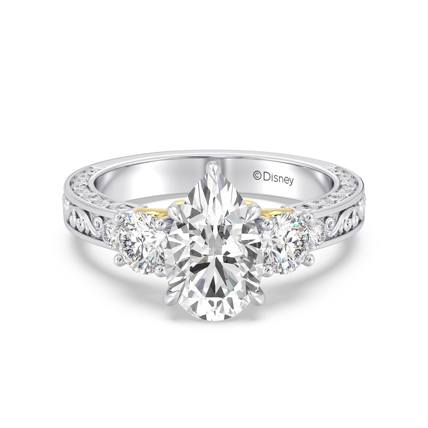 Enchanted Star Lab Grown Diamond And 14K Gold Disney Princess Rapunzel Vintage Round Three Stone Engagement Ring