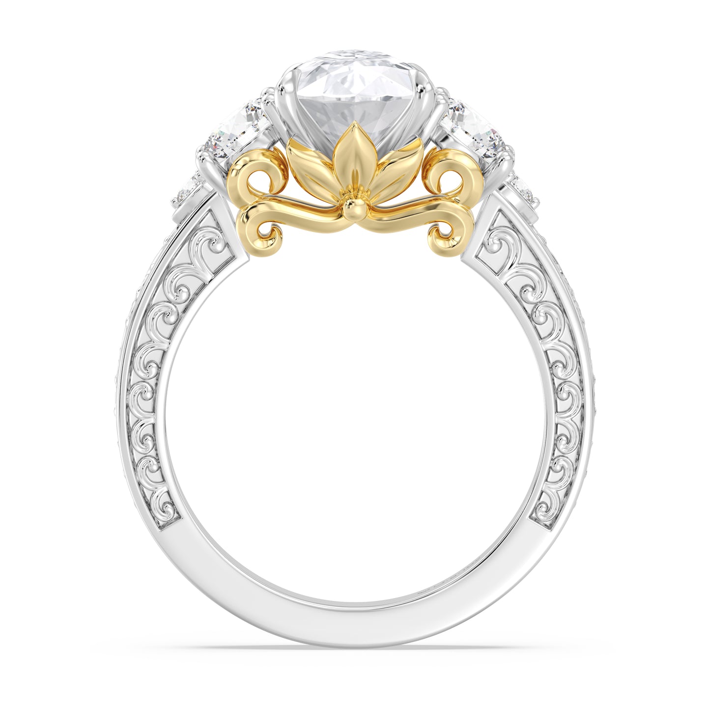Enchanted Star Lab Grown Diamond And 14K Gold Disney Princess Rapunzel Vintage Round Three Stone Engagement Ring