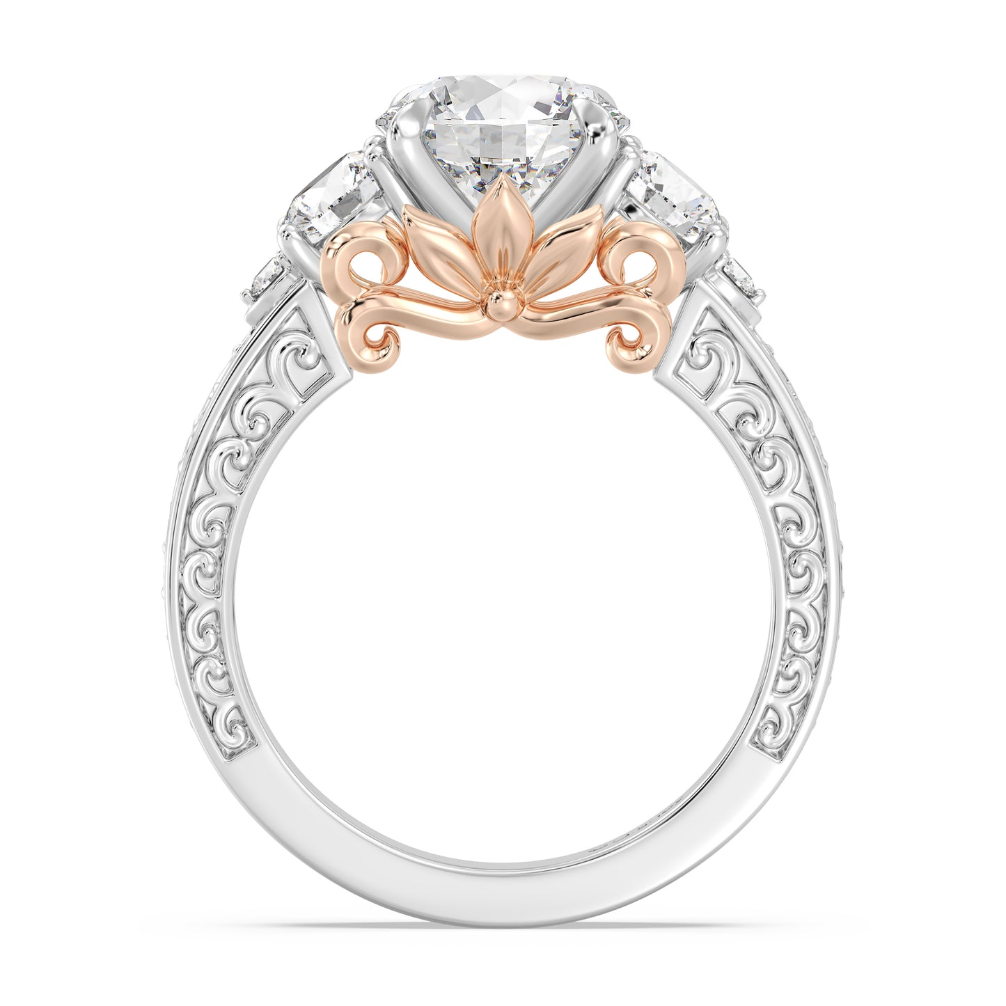 Enchanted Star Lab Grown Diamond And 14K Gold Disney Princess Rapunzel Vintage Round Three Stone Engagement Ring