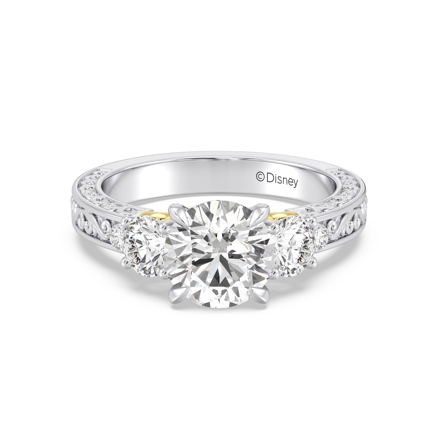 Enchanted Star Lab Grown Diamond And 14K Gold Disney Princess Rapunzel Vintage Round Three Stone Engagement Ring