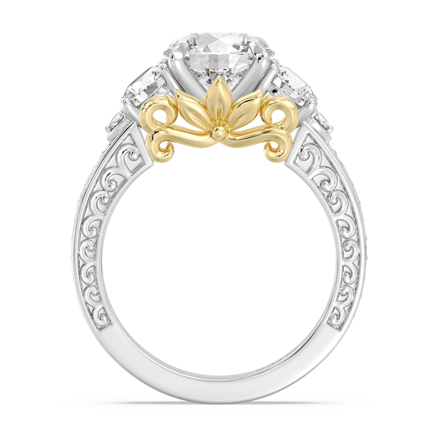 Enchanted Star Lab Grown Diamond And 14K Gold Disney Princess Rapunzel Vintage Round Three Stone Engagement Ring