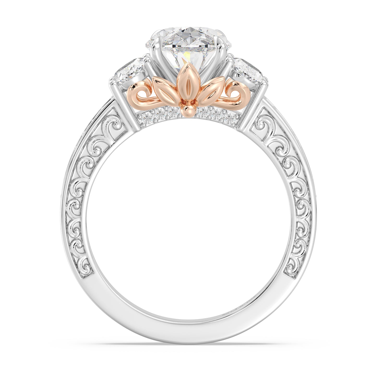Enchanted Star Lab Grown Diamond And 14K Gold Disney Princess Rapunzel Vintage Oval Three Stone Engagement Ring