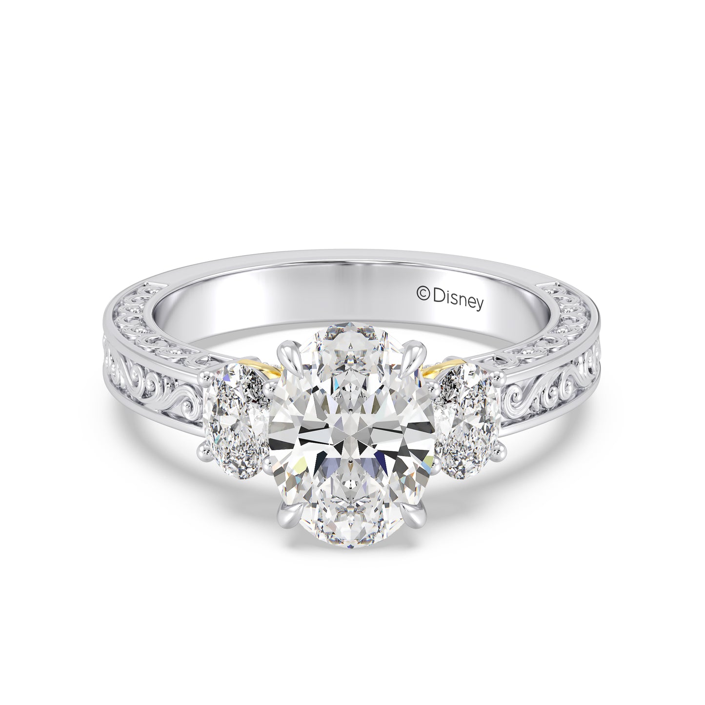 Enchanted Star Lab Grown Diamond And 14K Gold Disney Princess Rapunzel Vintage Oval Three Stone Engagement Ring