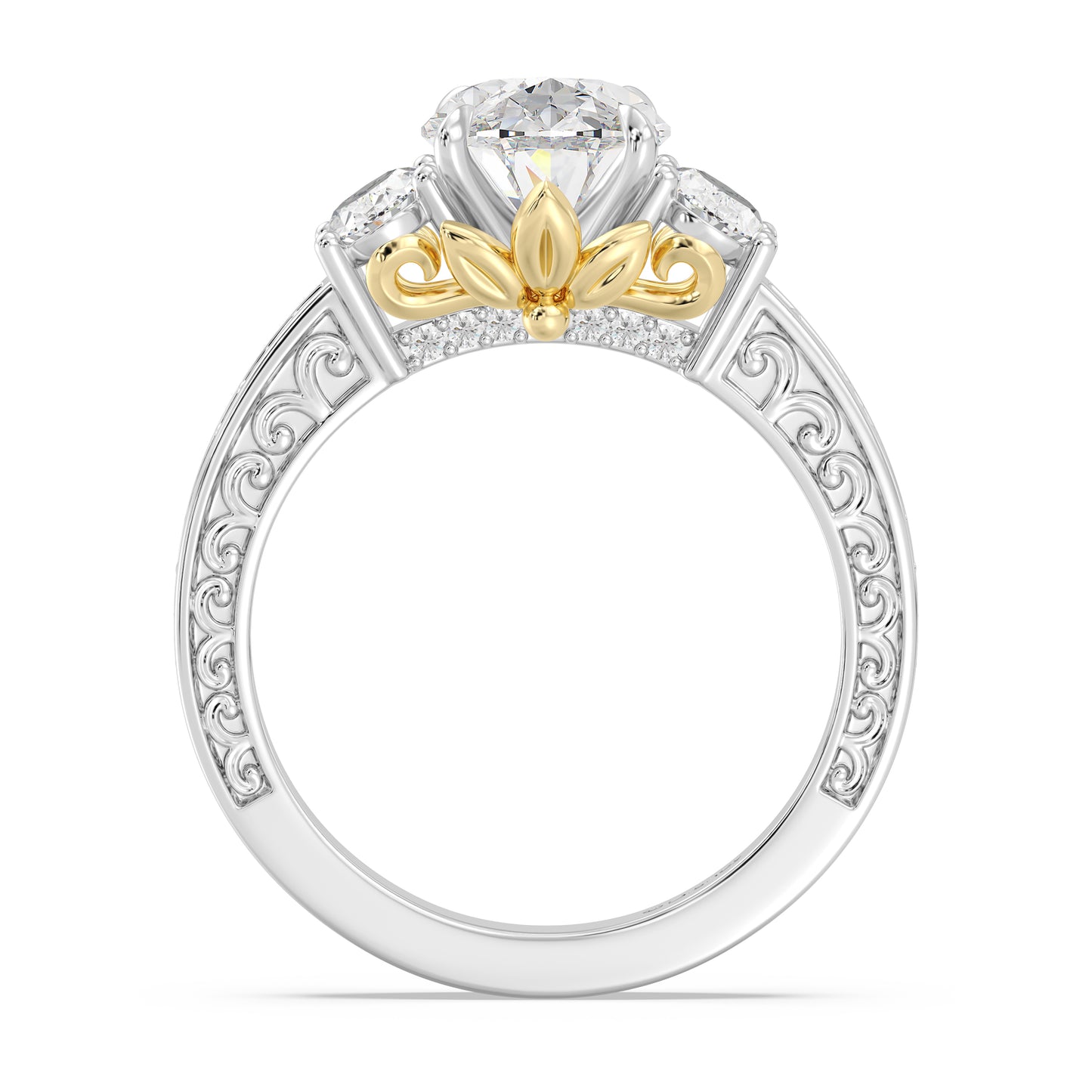Enchanted Star Lab Grown Diamond And 14K Gold Disney Princess Rapunzel Vintage Oval Three Stone Engagement Ring