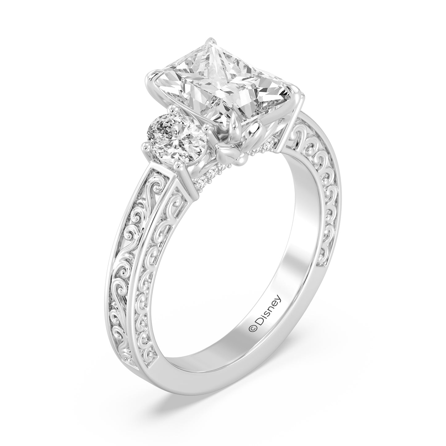 Enchanted Star Lab Grown Diamond And 14K Gold Disney Princess Rapunzel Vintage Oval Three Stone Engagement Ring