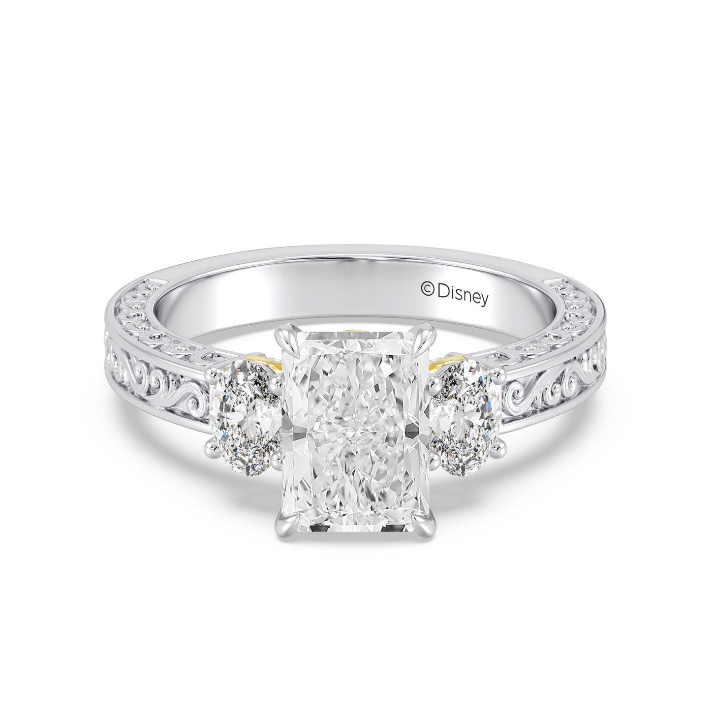 Enchanted Star Lab Grown Diamond And 14K Gold Disney Princess Rapunzel Vintage Oval Three Stone Engagement Ring