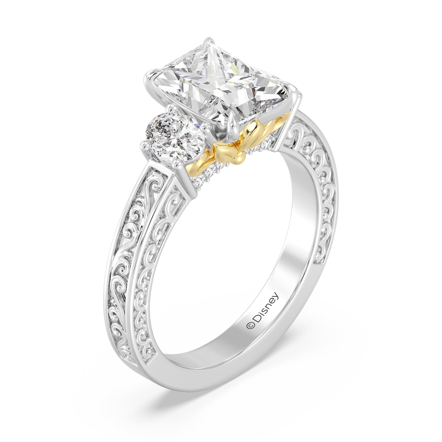 Enchanted Star Lab Grown Diamond And 14K Gold Disney Princess Rapunzel Vintage Oval Three Stone Engagement Ring