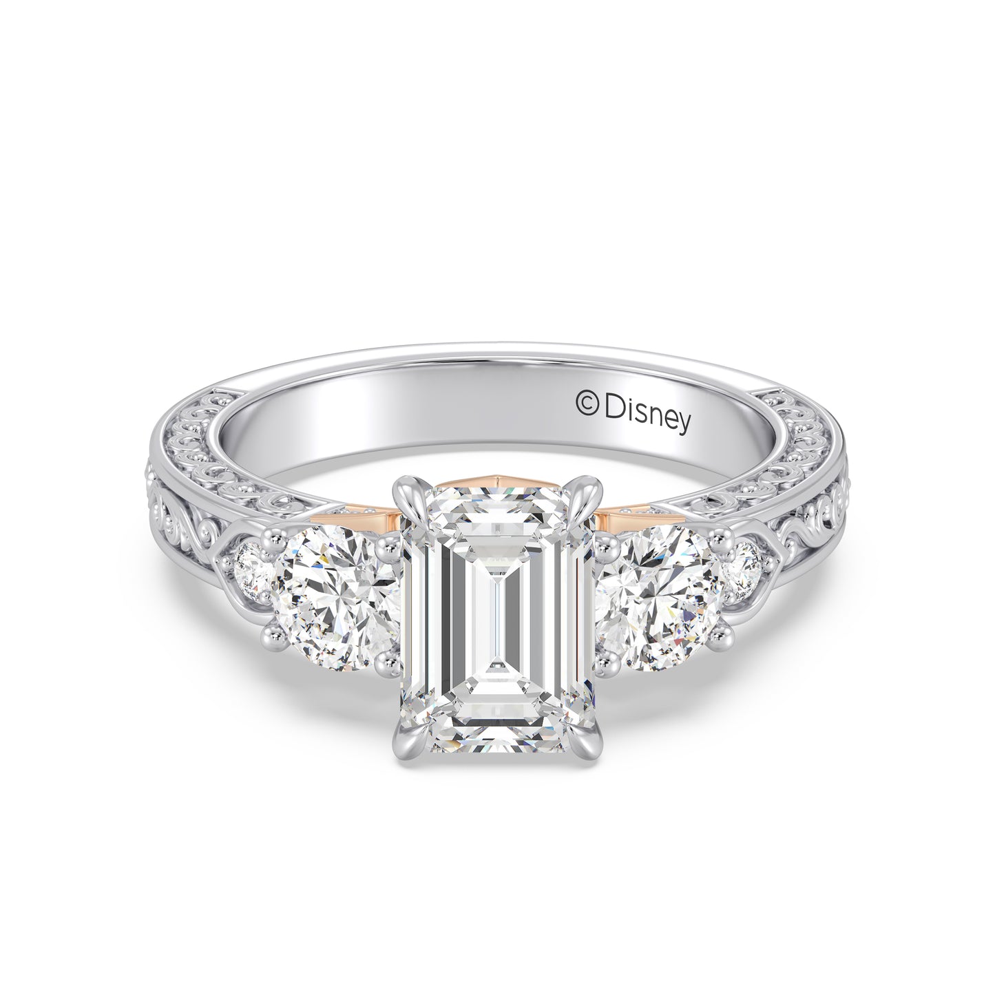 Enchanted Star Lab Grown Diamond And 14K Disney Princess Aurora Vintage Round Three Stone Engagement Ring