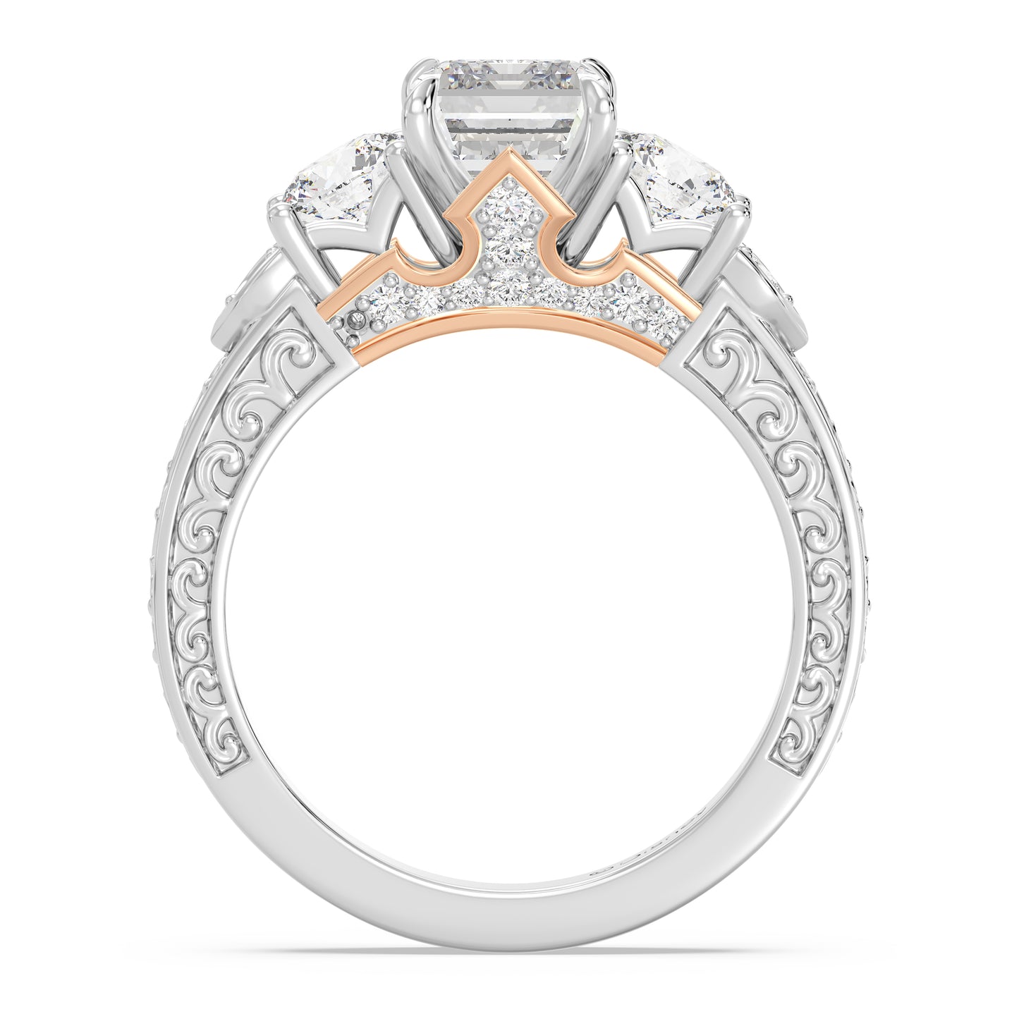 Enchanted Star Lab Grown Diamond And 14K Disney Princess Aurora Vintage Round Three Stone Engagement Ring