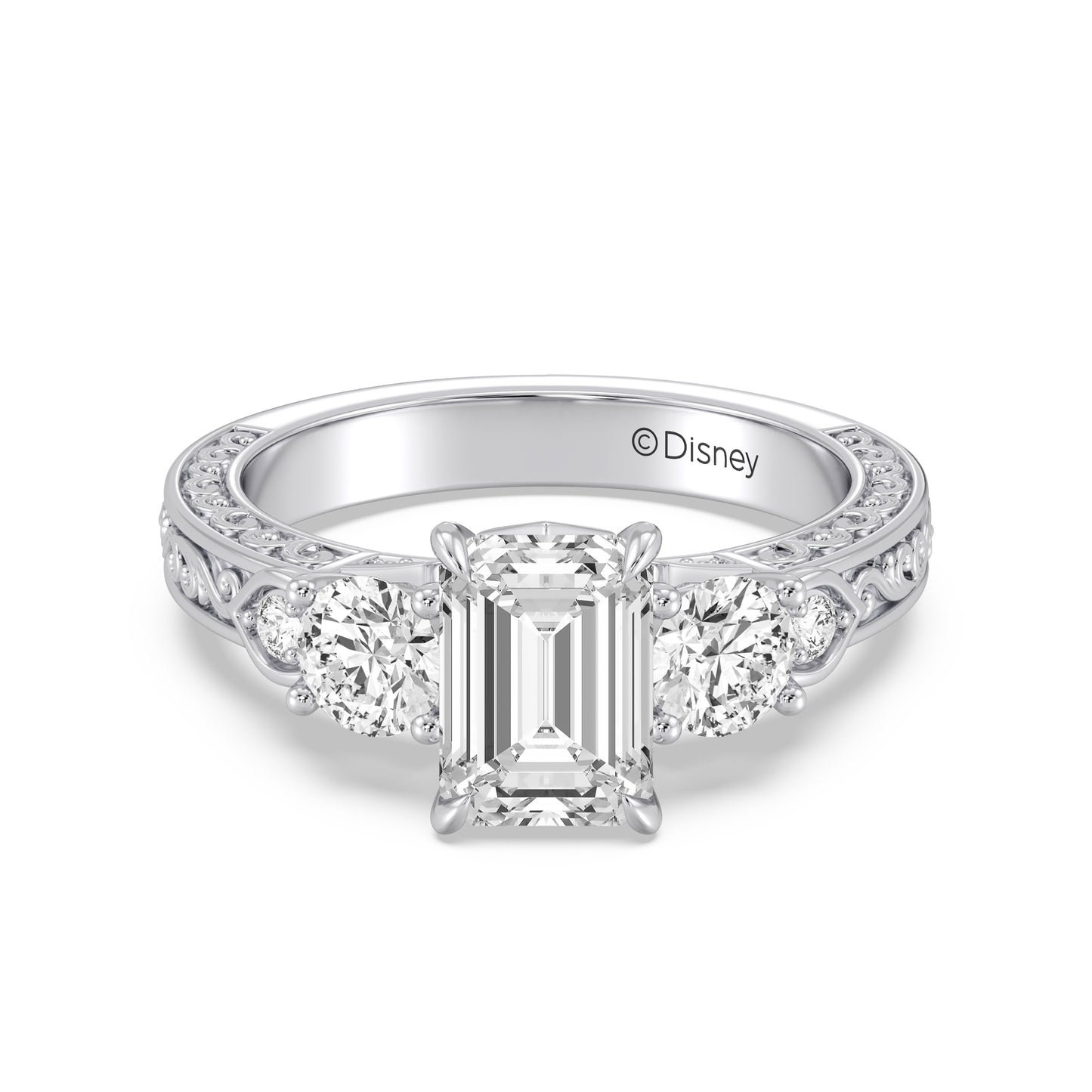 Enchanted Star Lab Grown Diamond And 14K Disney Princess Aurora Vintage Round Three Stone Engagement Ring