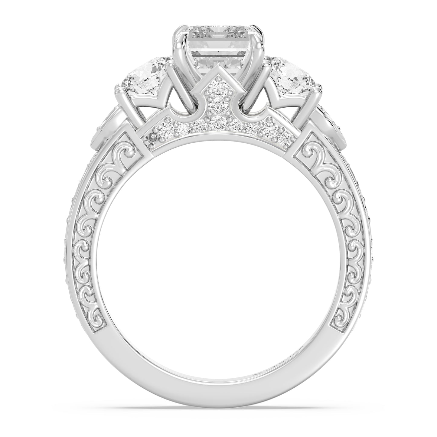 Enchanted Star Lab Grown Diamond And 14K Disney Princess Aurora Vintage Round Three Stone Engagement Ring
